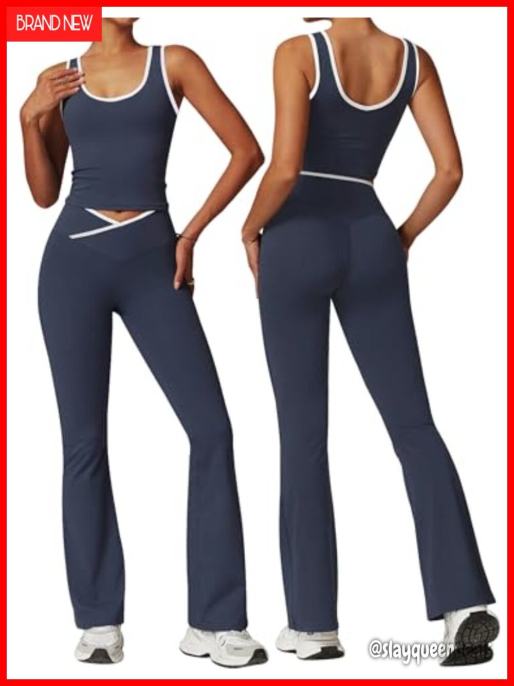 OLCHEE Workout Set 2 Piece Flare Leggings Contrast Trim Tank Top
